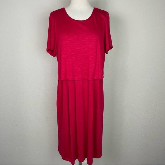 J Jill Red Knit Short Sleeve Double layer Midi Dress Medium - Picture 1 of 6